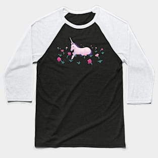 Unicorn Resting in Roses Baseball T-Shirt